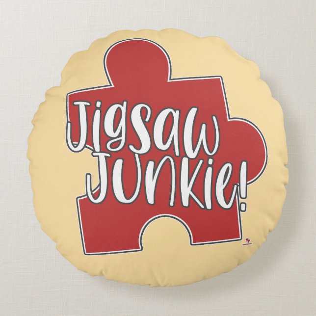 Cozy Jigsaw Junkie Puzzle Lifestyle Hobby Art Rund Kudde (Framsidan)
