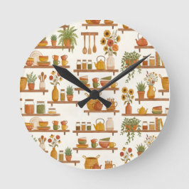 Cozy Kitchen Shelfie Watercolor Timepiece Rund Klocka