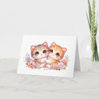 Cozy Kitten Companions Pastel Floral Greeting Card Kort