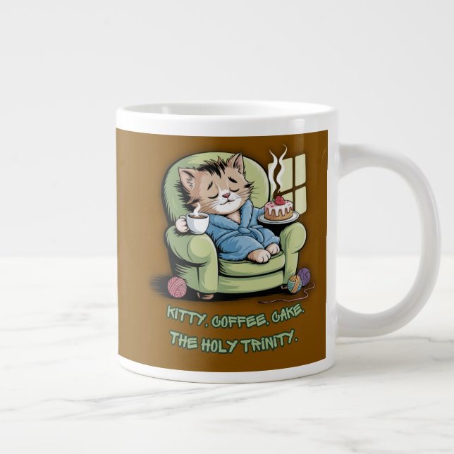Cozy Kitten with Coffee and Cake – Funny Cat Jumbo Mugg (Höger)