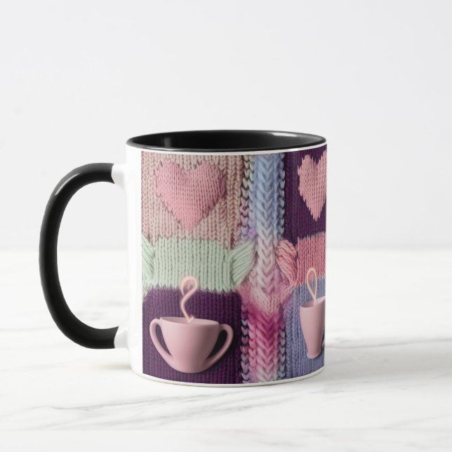 Cozy Knit Heart Patchwork Pink Mugs Combo Set Mugg (Vänster)