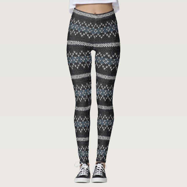 Cozy Knitted Pattern Black and Gray  Leggings (Framsida)