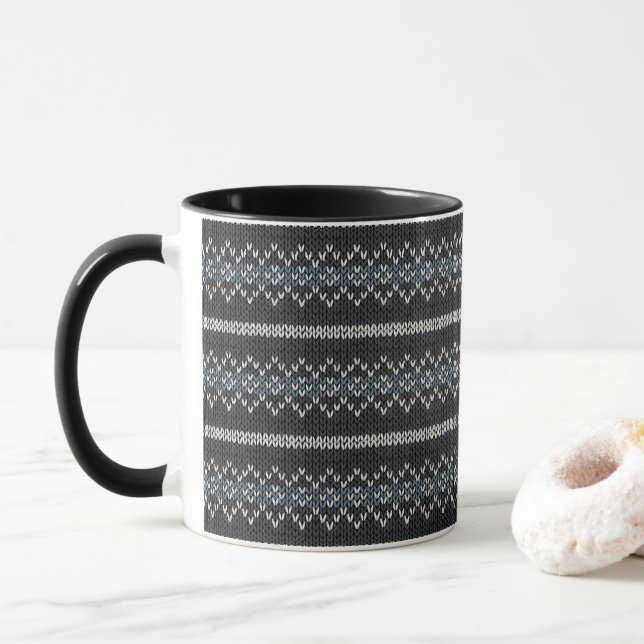 Cozy Knitted Pattern Black and Gray Mug Mugg (Med munk)