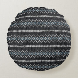 Cozy Knitted Pattern Black and Gray Rund Kudde