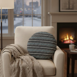 Cozy Knitted Pattern Black and Gray  Rund Kudde