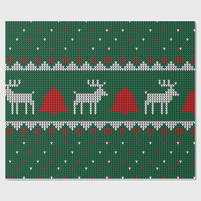 Cozy Knitted Reindeer Christmas Wrapping Presentpapper (Platt)