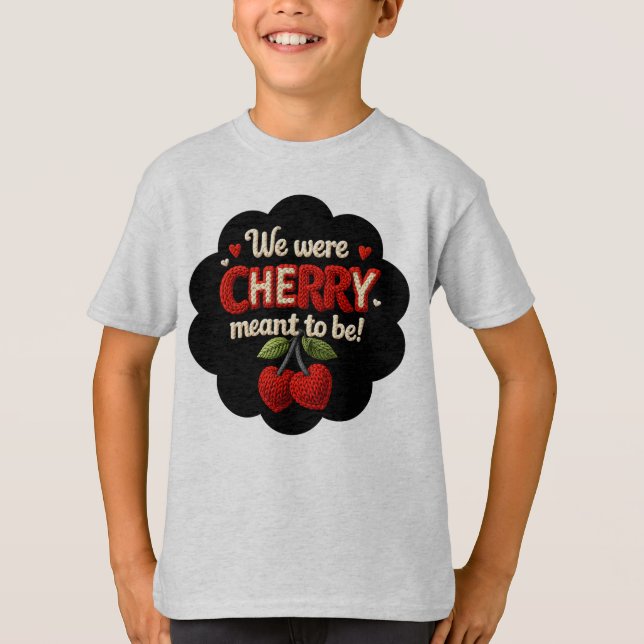 Cozy knitted-style typography and adorable cherry  t shirt (Framsida)