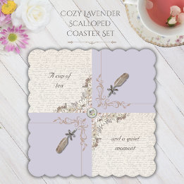 Cozy Lavender Bookish Scalloped Edge Underlägg Papper