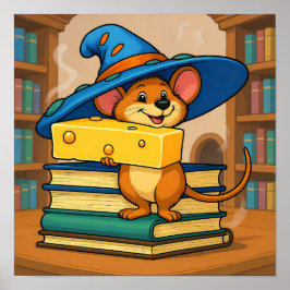 Cozy Library Scene: Humorous Mirthful Mouse Poster