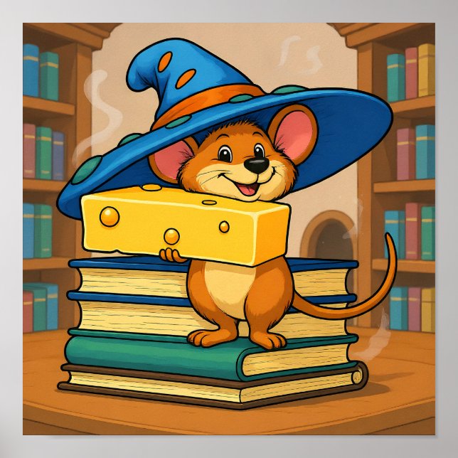 Cozy Library Scene: Humorous Mirthful Mouse Poster (Framsidan)