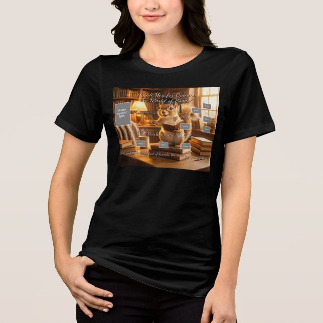 Cozy Library Squirrel Teacher Appreciation Shirt T Shirt (Framsida)