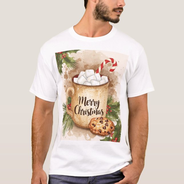 Cozy merry Christmas holly cookie cute festive T Shirt (Framsida)
