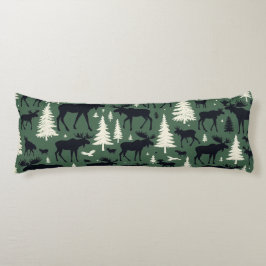 Cozy Moose and Pines Forest Green Kroppskudde