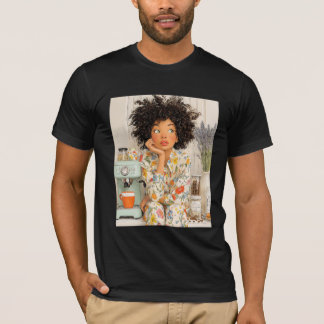 Cozy Morning Coffee Girl – Warm AI Illustration  T Shirt