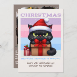 Cozy Neutral Funny Cat Retro Christmas Photo Julkort