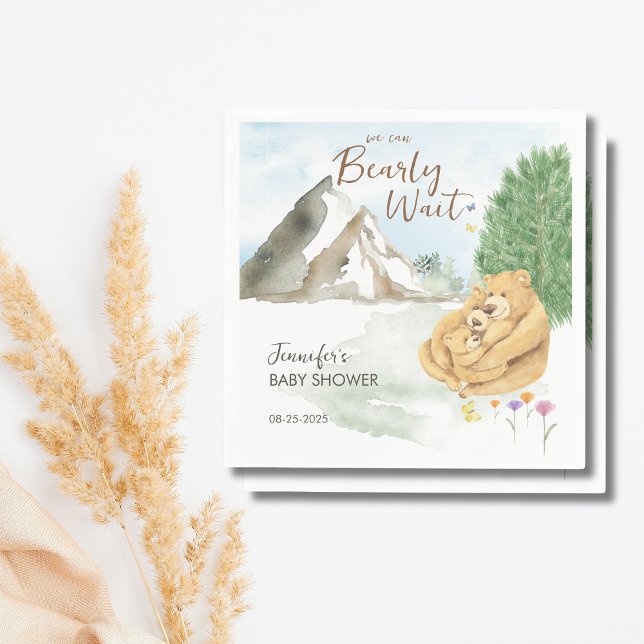 Cozy Neutral Watercolor Bear Baby Shower Pappersservett (Skapare uppladdad)