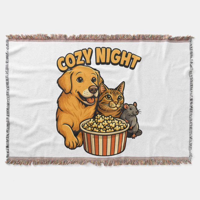 Cozy Night Movie Time – Cute Dog,Cat,Mouse Popcorn Filt (Framsidan)