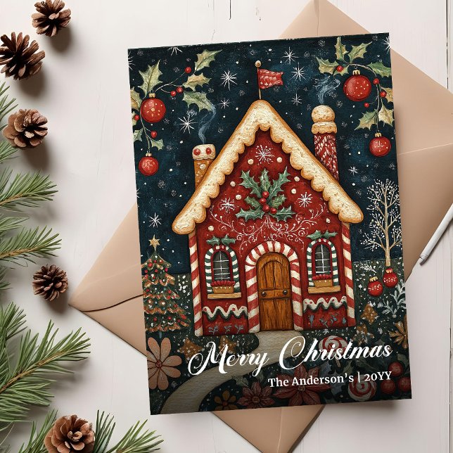 Cozy old fashioned Christmas house card download Julkort (Cozy old fashioned Christmas tree card download)