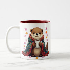 Cozy Otter - Otter in Blanket with Coffee & Autumn Två-Tonad Mugg