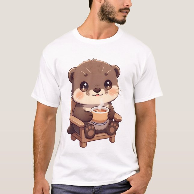 Cozy Otter Tea Moment T Shirt (Framsida)