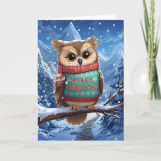 Cozy Owl in the Mountains Christmas Card Helgkort
