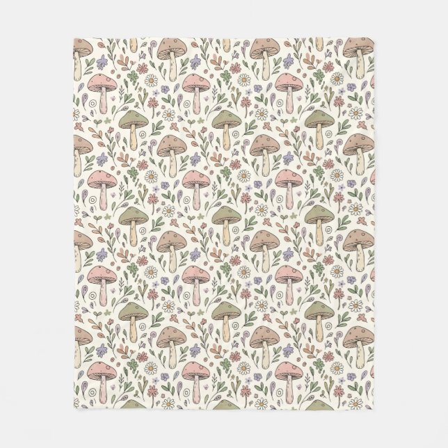Cozy Pastel Cream Fungi Seamless Pattern Gift Fleecefilt (Framsidan)