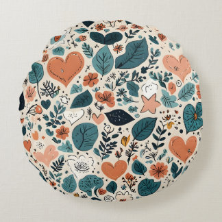 Cozy Pastel Floral & Geometric Pattern Pillow Rund Kudde