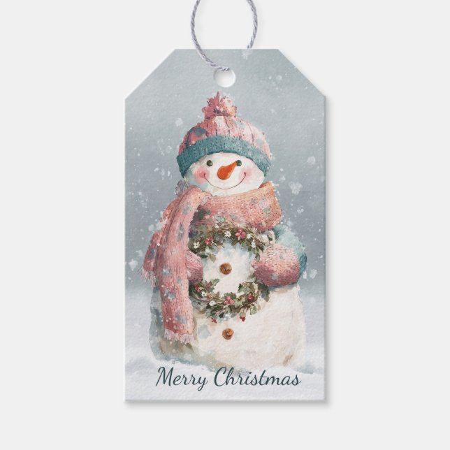Cozy Pastel Snowman Christmas Presentetikett (Framsidan)