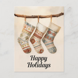 Cozy Patterned Christmas Stockings Helg Vykort