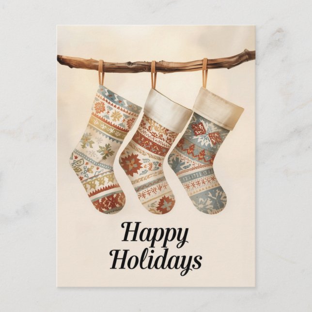 Cozy Patterned Christmas Stockings Helg Vykort (Framsida)