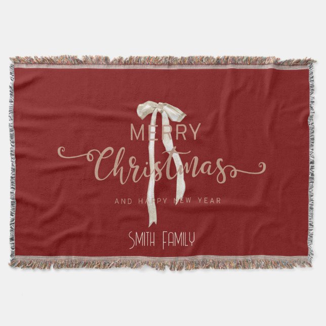 Cozy Personalized Family Name Custom Red Holiday Filt (Framsidan)