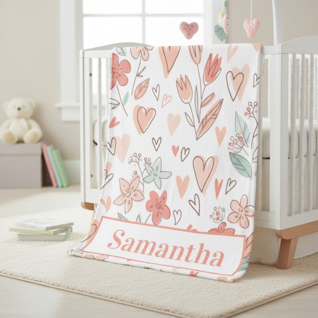 Cozy Personalized Floral Heart Fleecefilt (Skapare uppladdad)