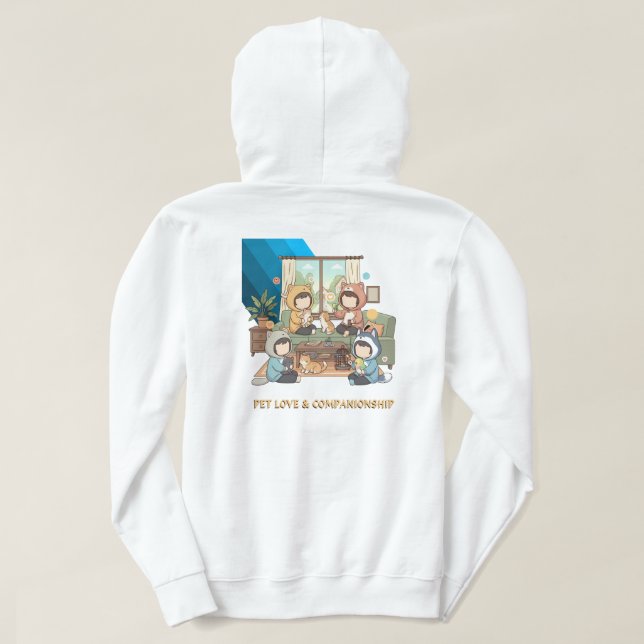 Cozy Pet Friends Chibi Anime Art Hoodie (Design baksida)