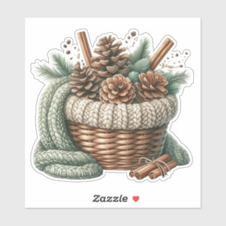 Cozy Pinecone Basket - Winter Cottagecore Sticker Klistermärken