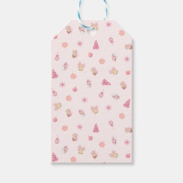 Cozy Pink Christmas Pattern Presentetikett (Framsidan)