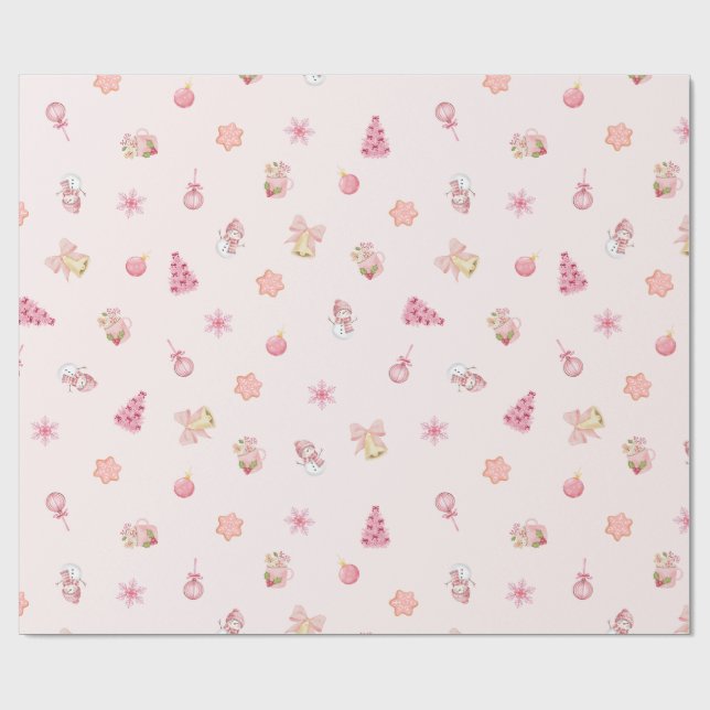 Cozy Pink Christmas Pattern Presentpapper (Platt)