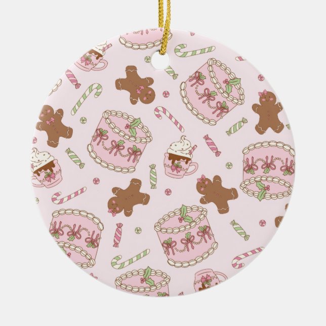 Cozy Pink Pastel Cake & Bow Christmas Apron Julgransprydnad Keramik (Framsidan)