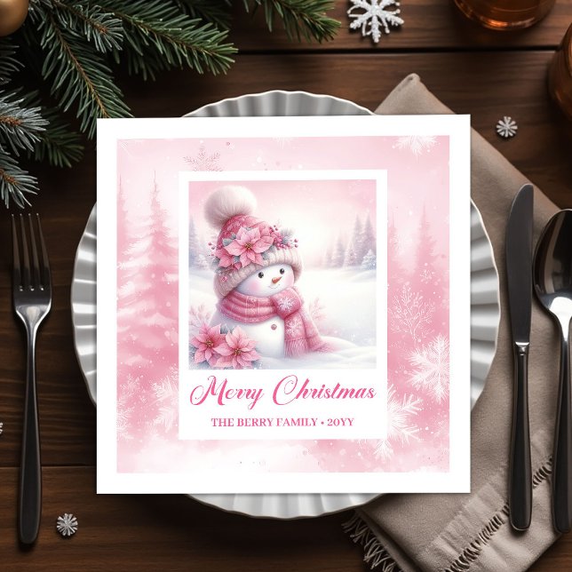 Cozy Pink Snowman Kids Pinkmas Winter Forest Scene Pappersservett (Cozy Pink Snowman Kids Pinkmas Winter Forest Scene Christmas Napkins

)