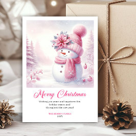 Cozy Pink Snowman Kids Printable Christmas Greetin Julkort