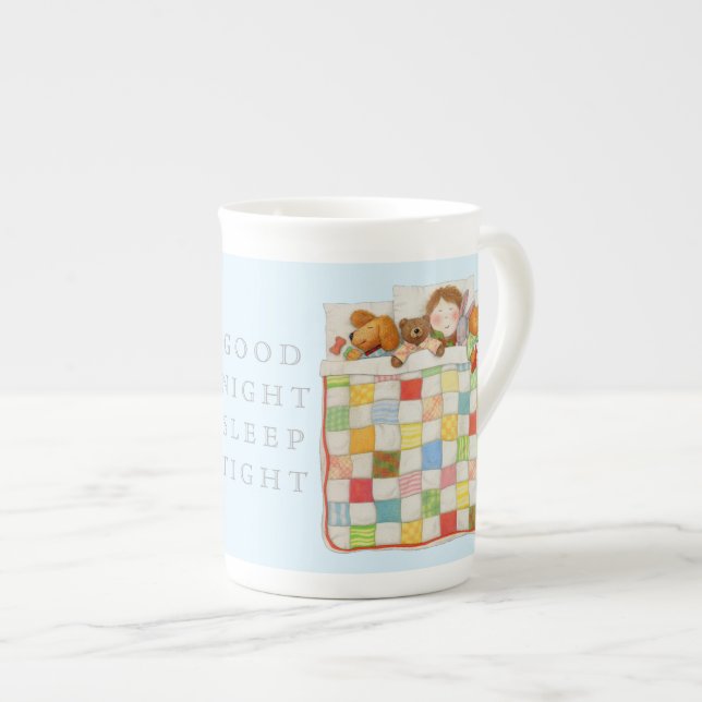 COZY QUILT Bone Kina Mugg - Blå Benporslin Mugg (Framsida höger)