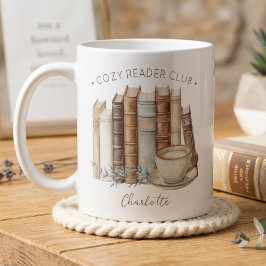 Cozy Reader Club Watercolor Floral Books Script Bo Kaffemugg