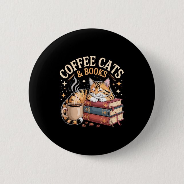 Cozy Reading Cat Coffee And Books Lover Artwork  Knapp (Framsida)