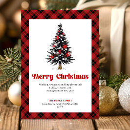 Cozy Red Black Tartan Christmas Tree Greeting Julkort
