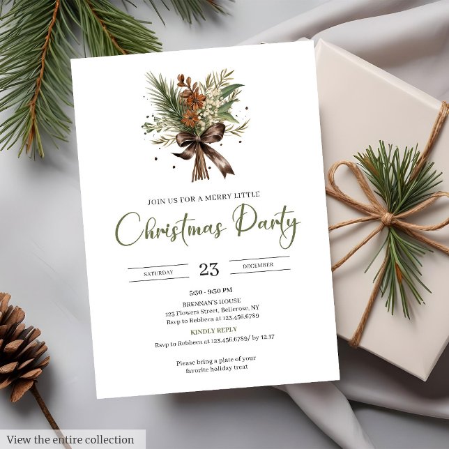 Cozy Red Green Watercolor Rustic Christmas Party  Inbjudningar (Cozy Red Green Watercolor Rustic Christmas Party Invite

)