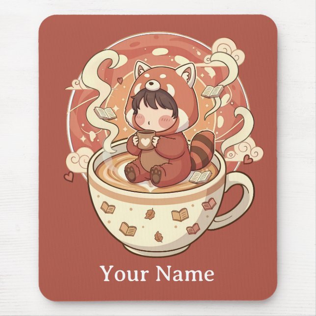 Cozy Red Panda Brew Office Mouse Pad Musmatta (Framsidan)