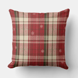 Cozy Red Plaid Snowflake Christmas Throw Pillow Kudde