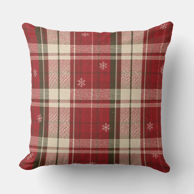 Cozy Red Plaid Snowflake Christmas Throw Pillow Kudde (Framsida)