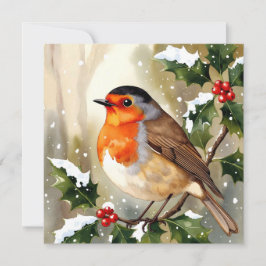Cozy Robin Christmas Watercolor Illustration Kort
