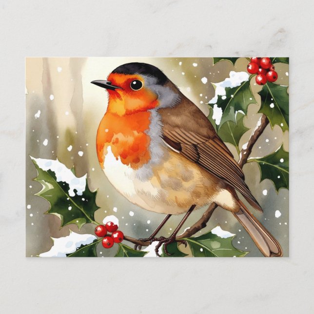 Cozy Robin Christmas Watercolor Illustration Vykort (Framsida)