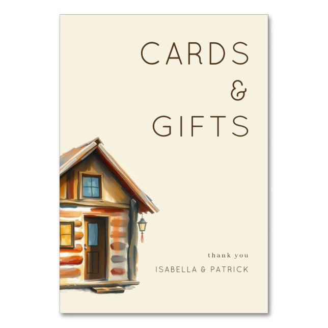 Cozy Rustic Watercolor Cabin Bordsnummer (Framsidan)